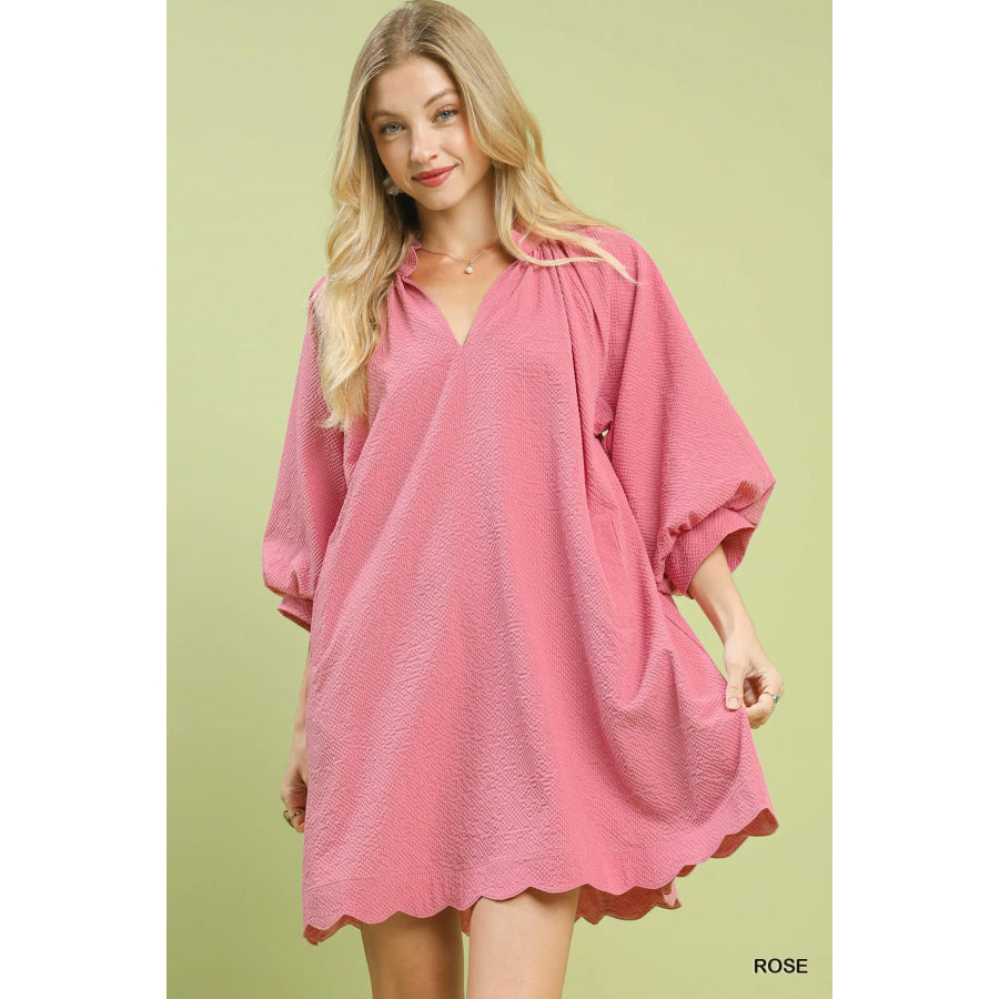Umgee Textured Pocket Mini Dress ROSE / S Apparel and Accessories