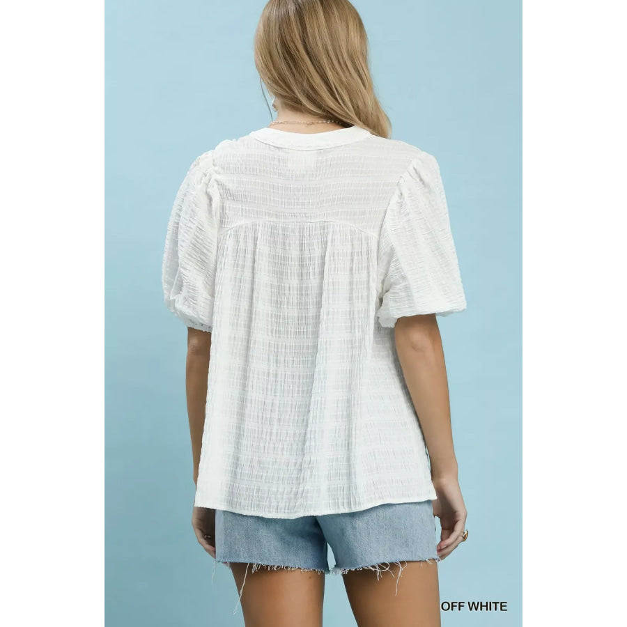 Umgee Textured Puff Sleeve Blouse Apparel and Accessories