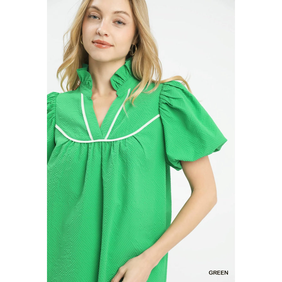Umgee Textured Puff Sleeve Blouse Apparel and Accessories