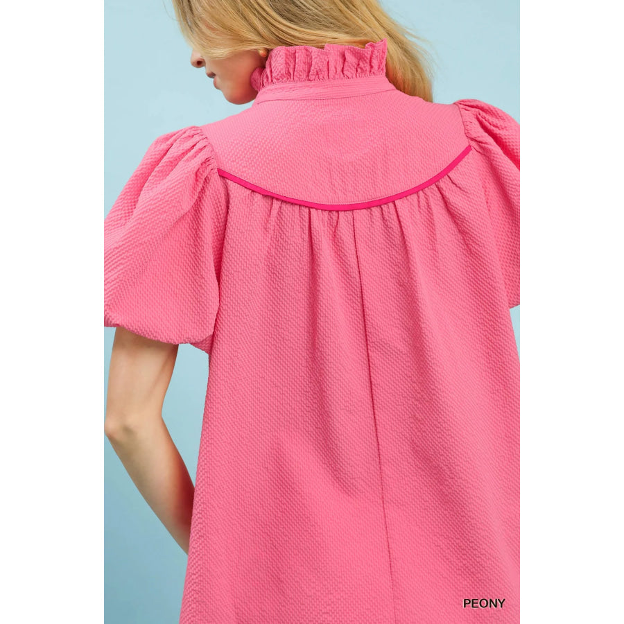 Umgee Textured Puff Sleeve Blouse Apparel and Accessories
