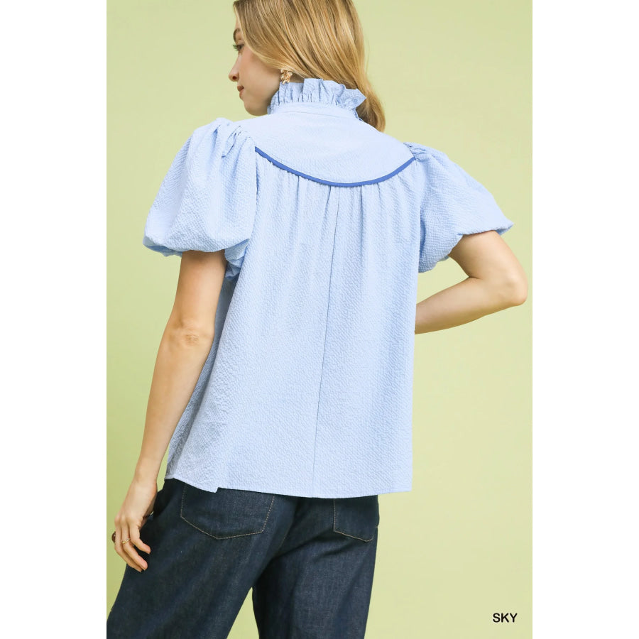 Umgee Textured Puff Sleeve Blouse Apparel and Accessories