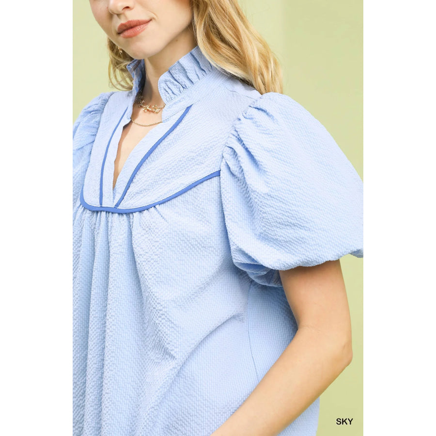 Umgee Textured Puff Sleeve Blouse Apparel and Accessories