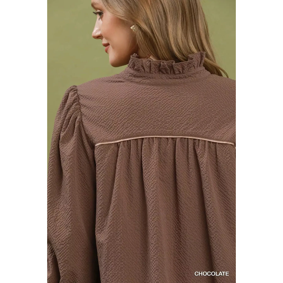 Umgee Textured Puff Sleeve Mini Dress Apparel and Accessories