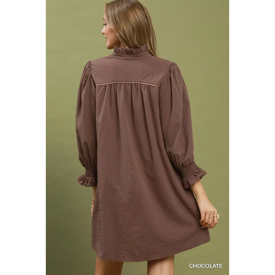 Umgee Textured Puff Sleeve Mini Dress Apparel and Accessories