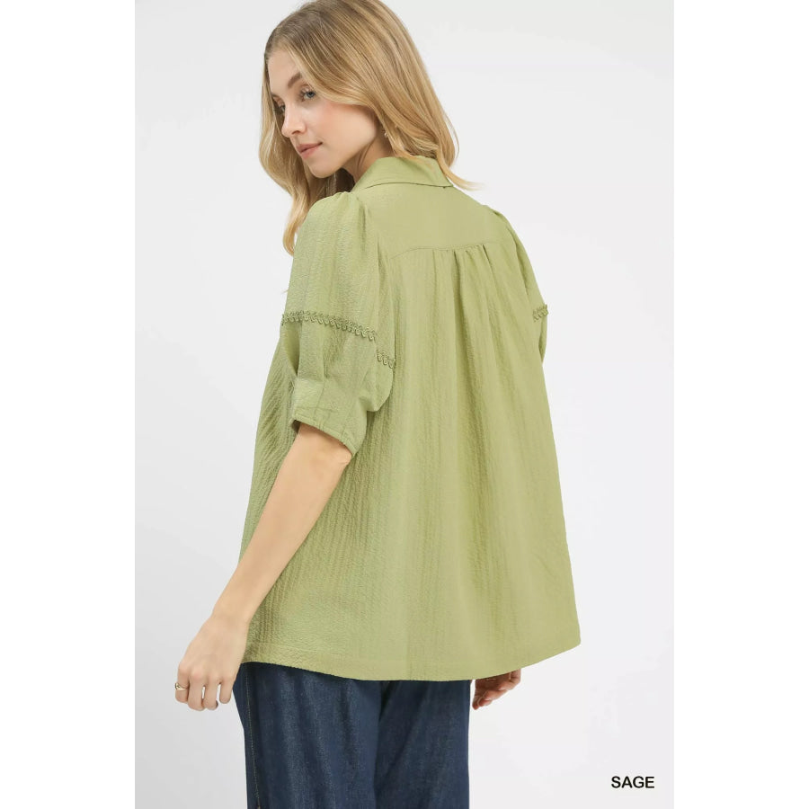 Umgee Textured Puff Sleeve Top Apparel and Accessories