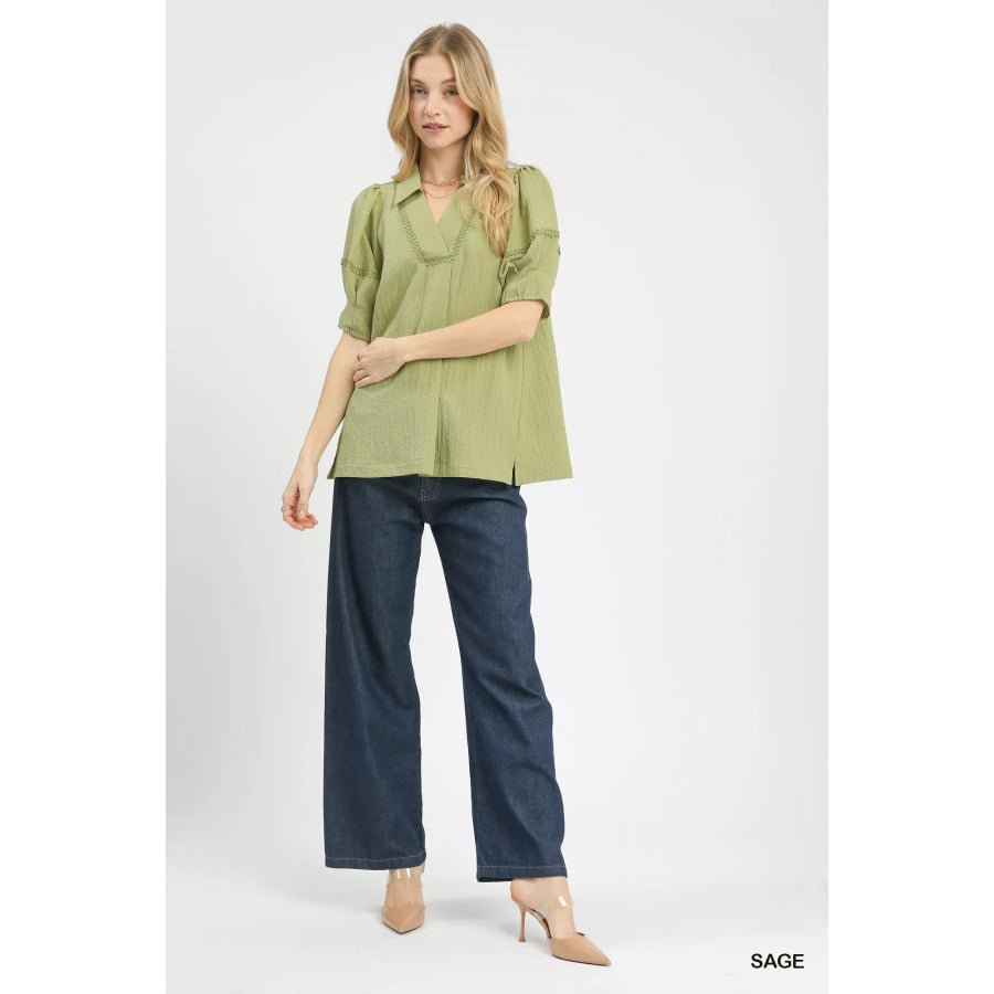 Umgee Textured Puff Sleeve Top Apparel and Accessories