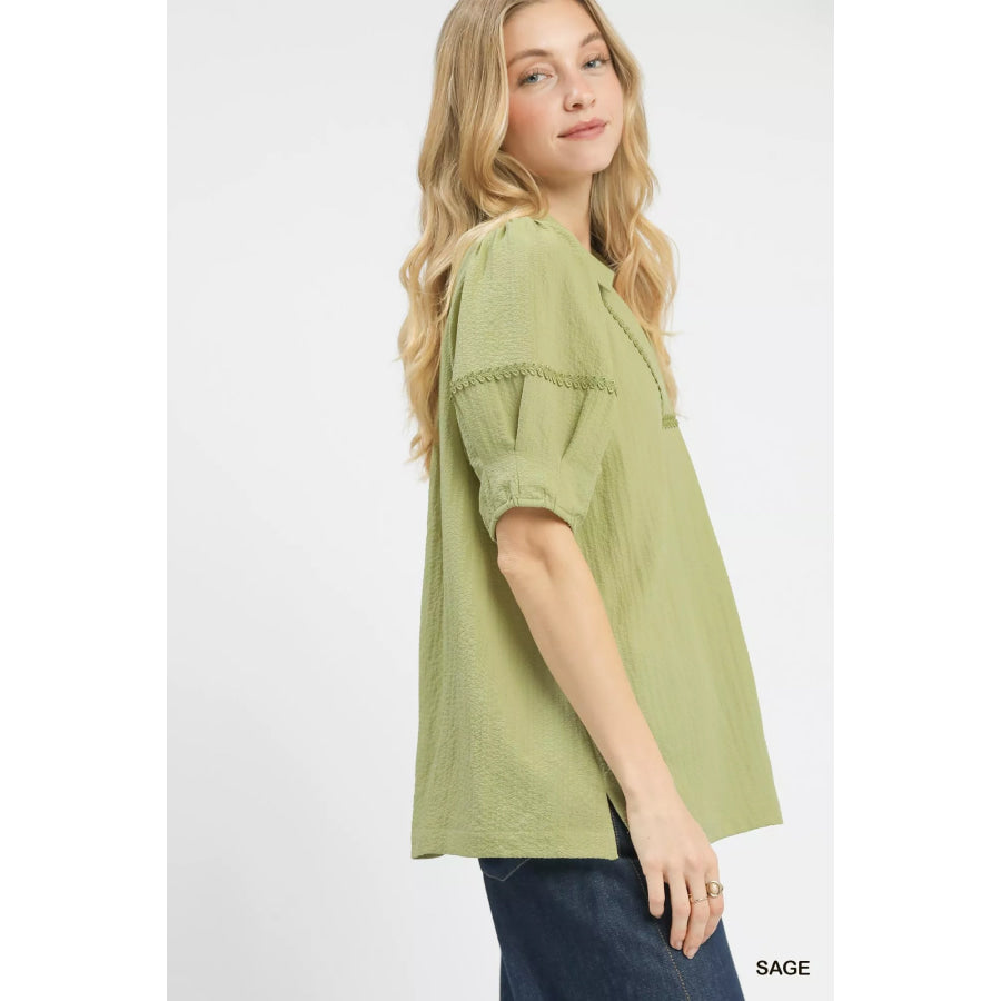 Umgee Textured Puff Sleeve Top Apparel and Accessories