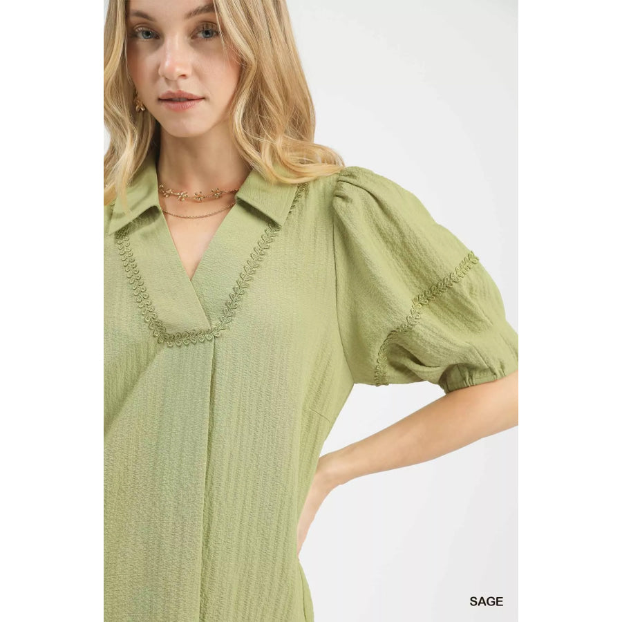 Umgee Textured Puff Sleeve Top Apparel and Accessories