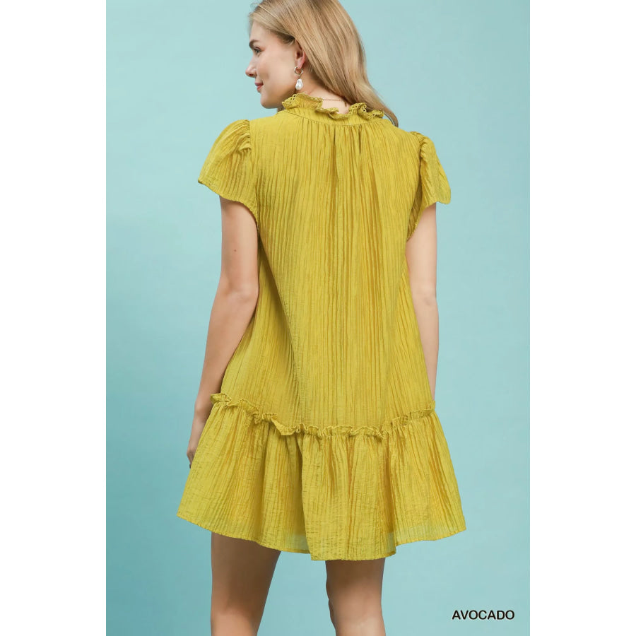 Umgee Textured Ruffle Hem Mini Dress Apparel and Accessories