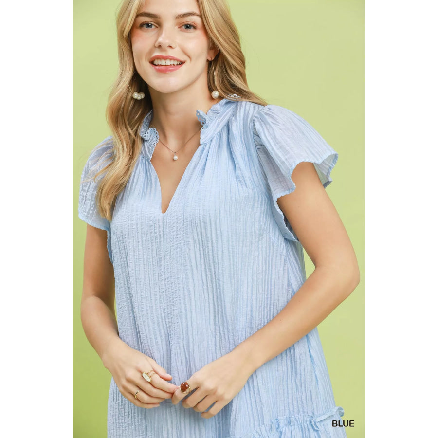 Umgee Textured Ruffle Hem Mini Dress Apparel and Accessories