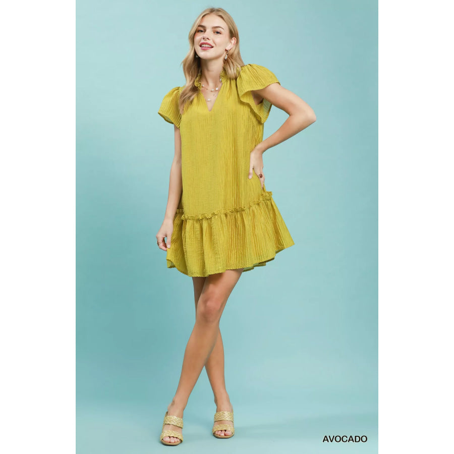 Umgee Textured Ruffle Hem Mini Dress Apparel and Accessories