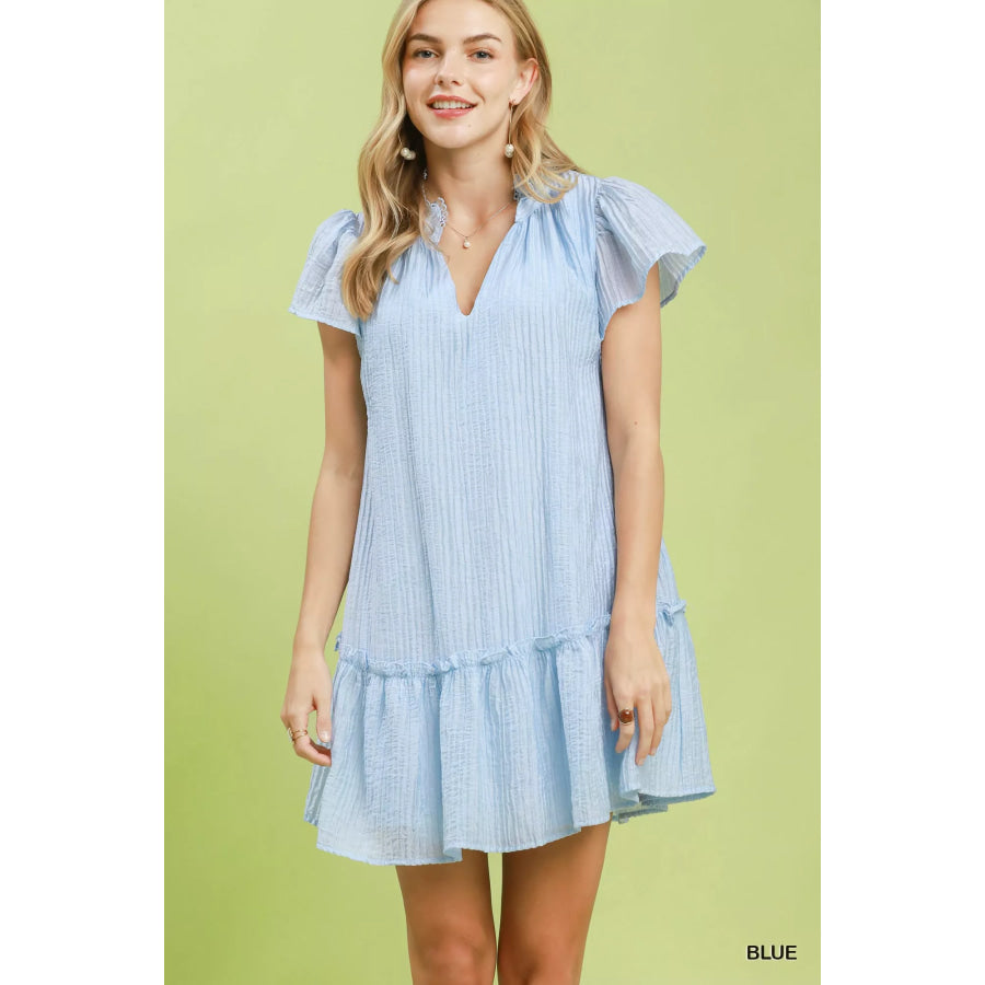 Umgee Textured Ruffle Hem Mini Dress BLUE / S Apparel and Accessories