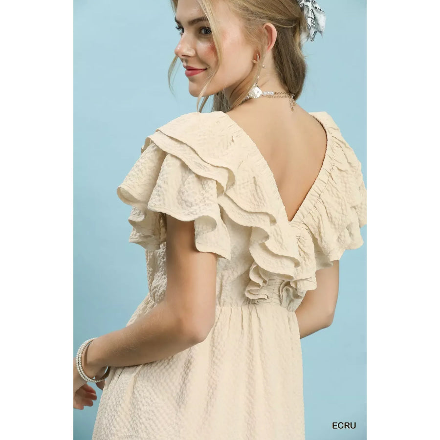 Umgee Textured Ruffle Midi Dress Apparel and Accessories