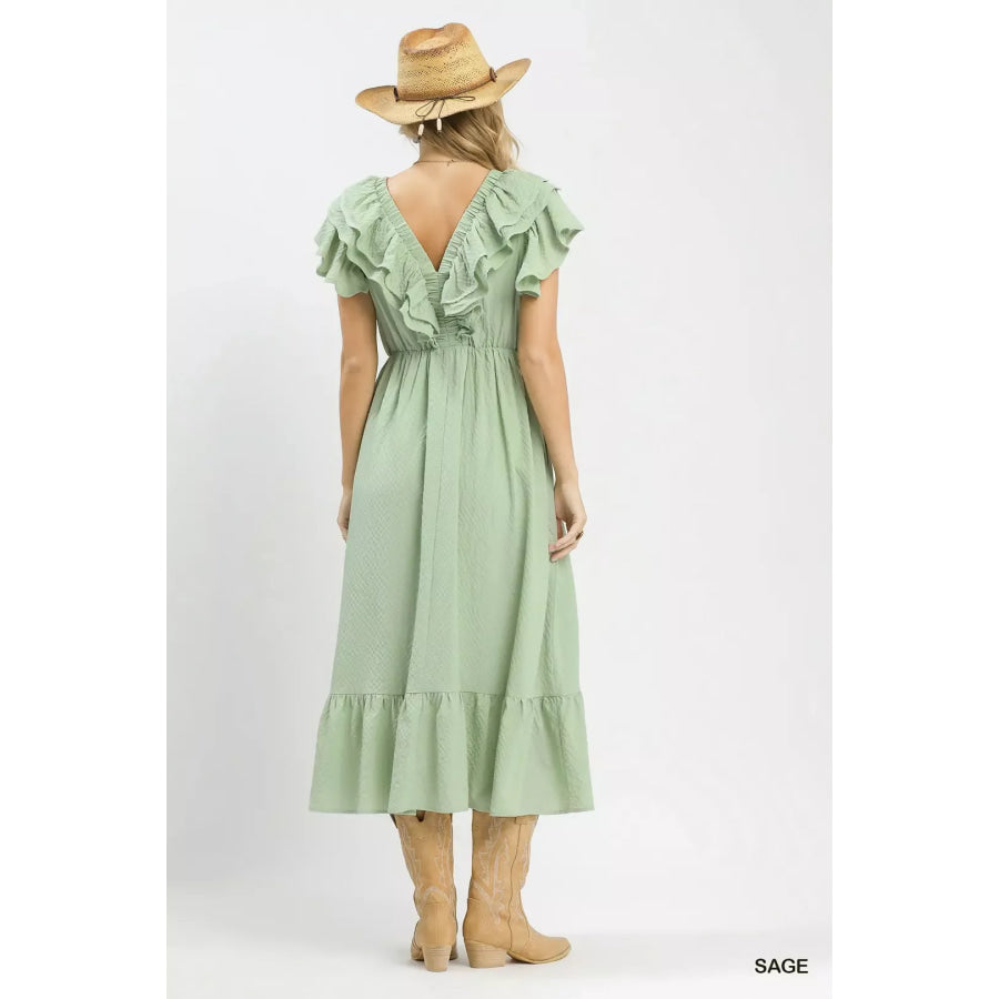 Umgee Textured Ruffle Midi Dress Apparel and Accessories