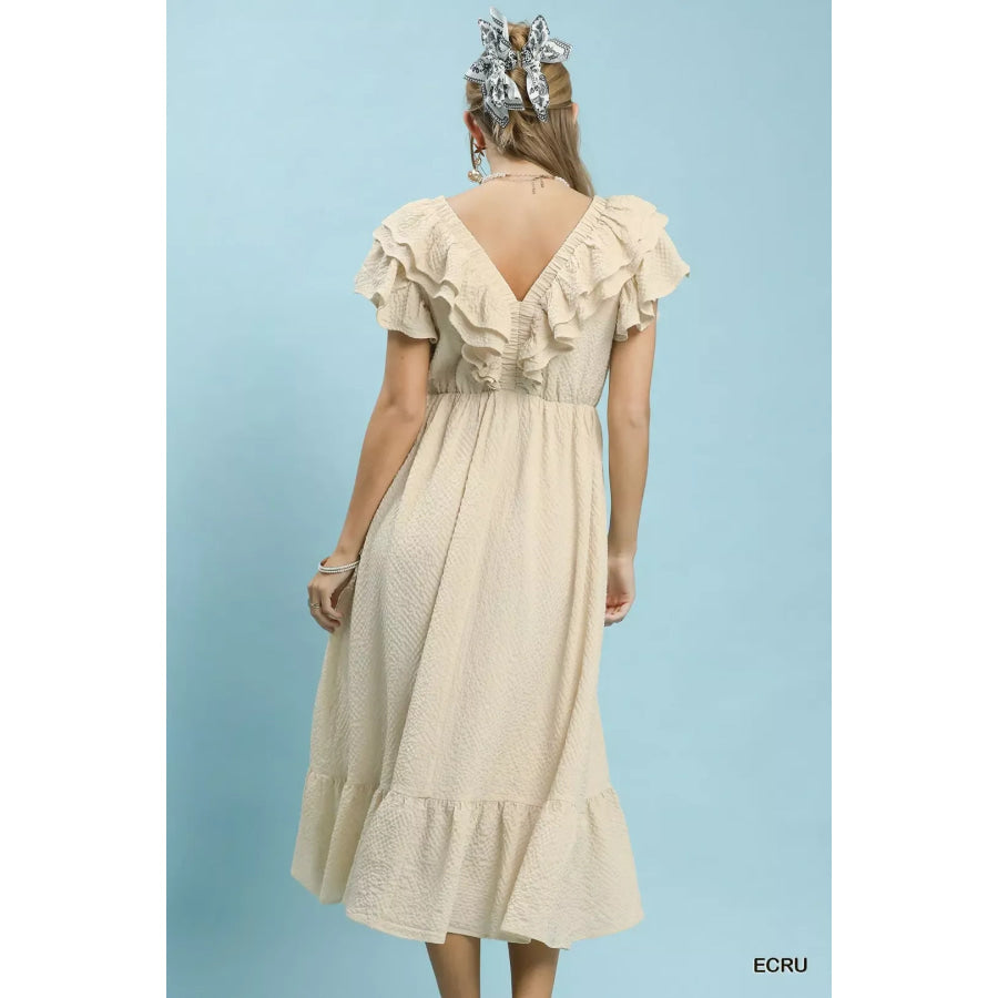 Umgee Textured Ruffle Midi Dress Apparel and Accessories