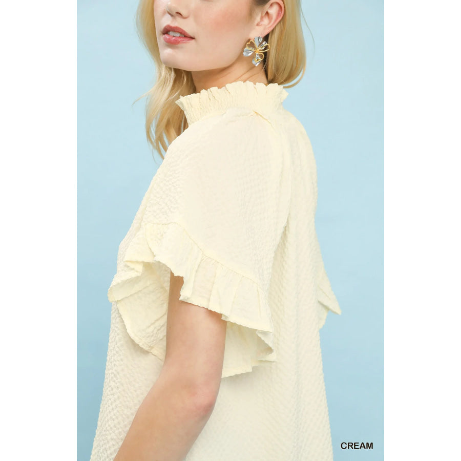 Umgee Textured Ruffle Sleeve Blouse Apparel and Accessories