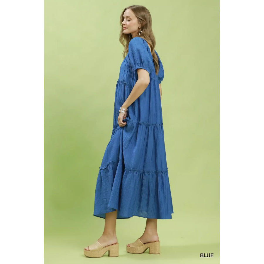 Umgee Textured Tiered Midi Dress Apparel and Accessories