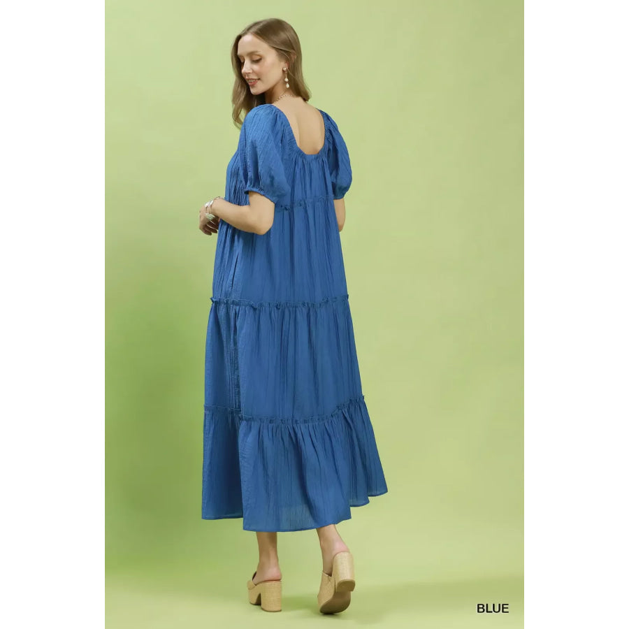 Umgee Textured Tiered Midi Dress Apparel and Accessories