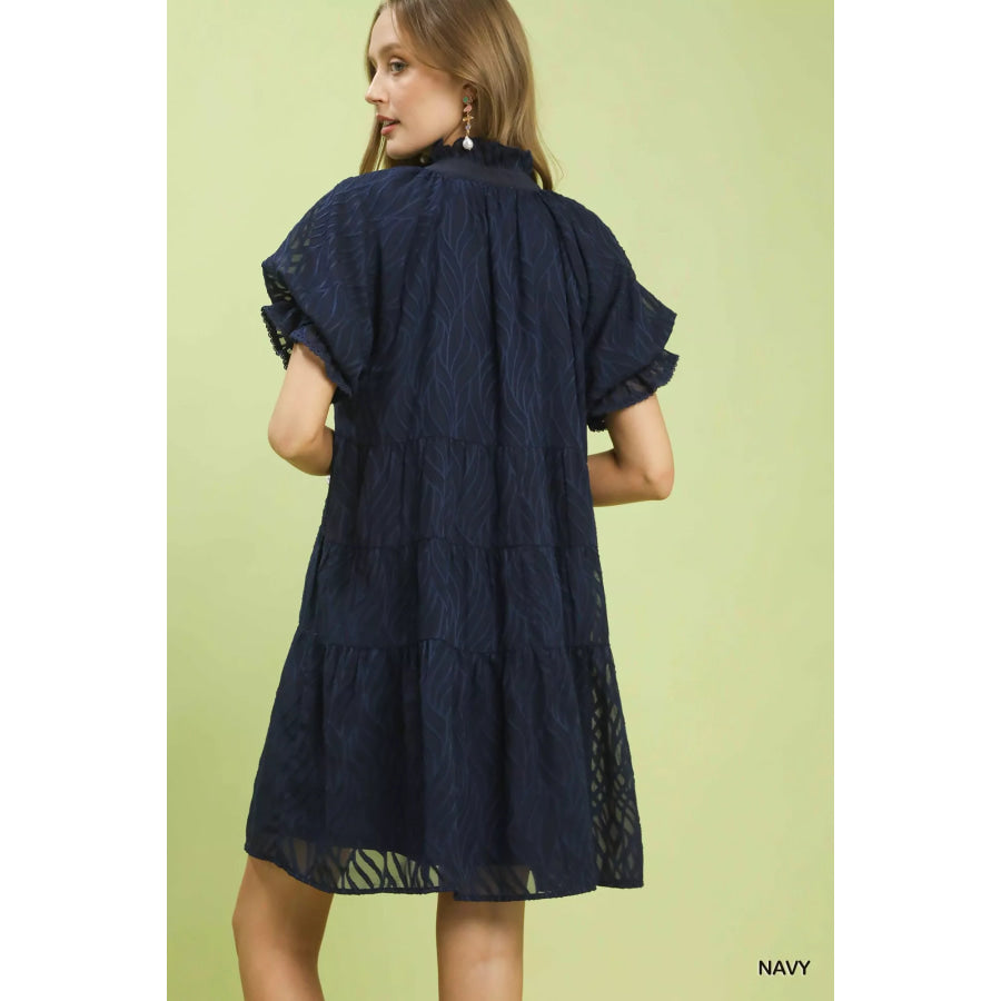 Umgee Textured Tiered Ruffle Collar Mini Dress Apparel and Accessories