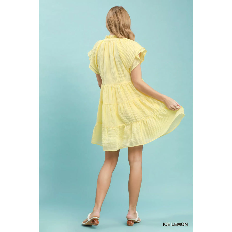Umgee Tiered Ruffle Sleeve Textured Mini Dress Apparel and Accessories