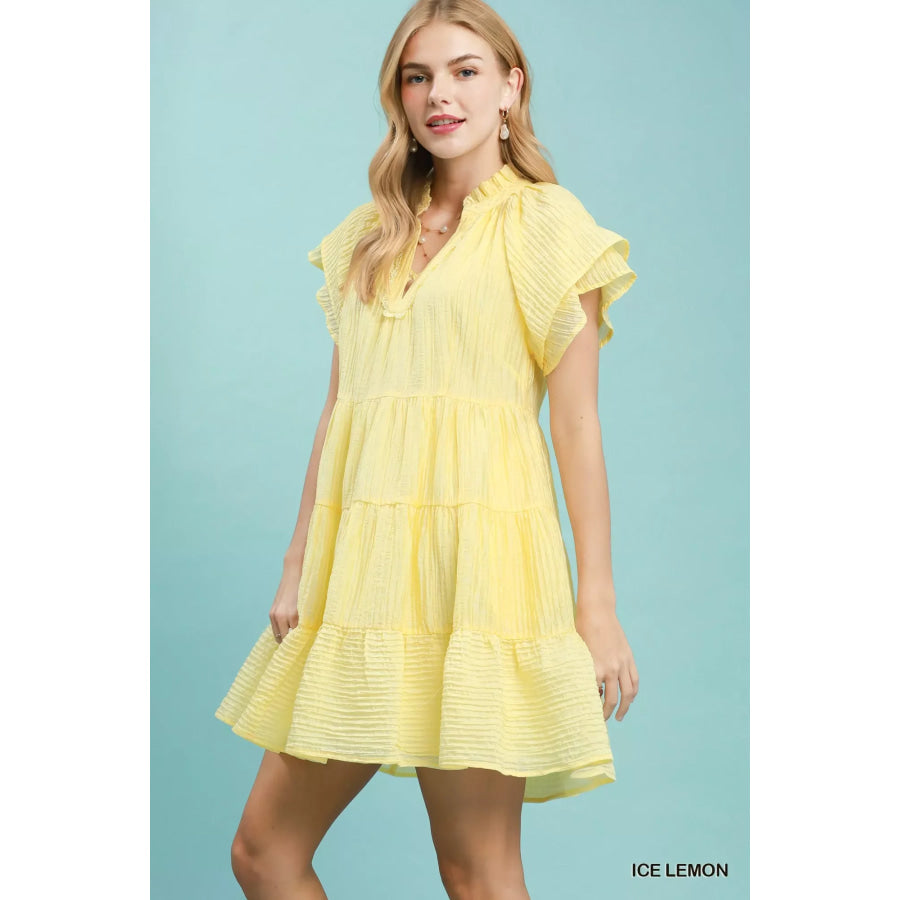Umgee Tiered Ruffle Sleeve Textured Mini Dress Apparel and Accessories