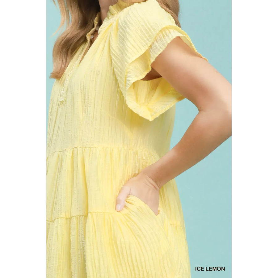 Umgee Tiered Ruffle Sleeve Textured Mini Dress Apparel and Accessories