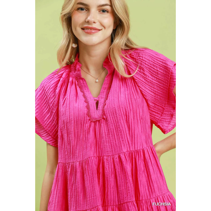 Umgee Tiered Ruffle Sleeve Textured Mini Dress Apparel and Accessories