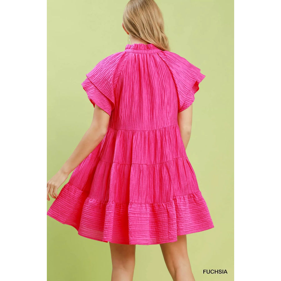 Umgee Tiered Ruffle Sleeve Textured Mini Dress Apparel and Accessories