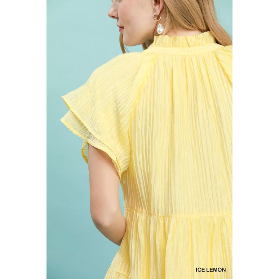 Umgee Tiered Ruffle Sleeve Textured Mini Dress Apparel and Accessories