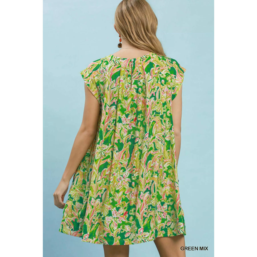 Umgee Tropical Floral Flutter Sleeve Swing Dress Apparel and Accessories