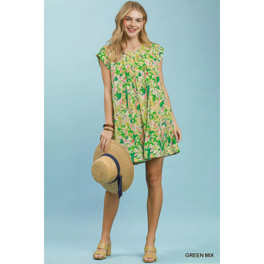 Umgee Tropical Floral Flutter Sleeve Swing Dress Apparel and Accessories