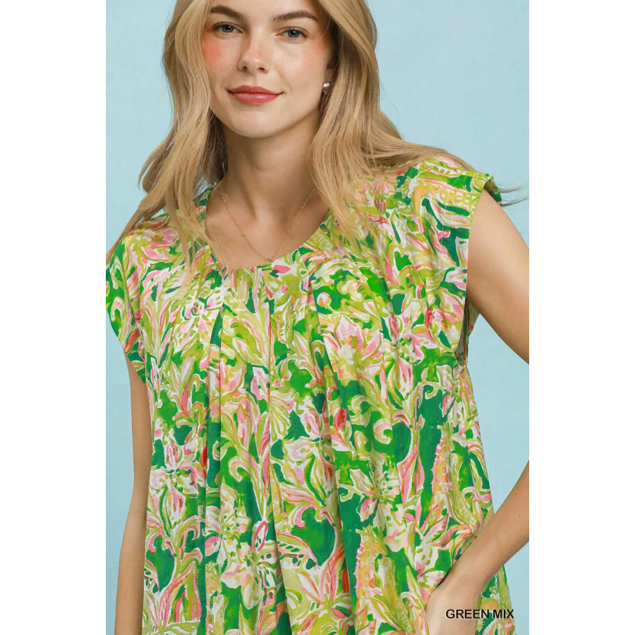 Umgee Tropical Floral Flutter Sleeve Swing Dress Apparel and Accessories