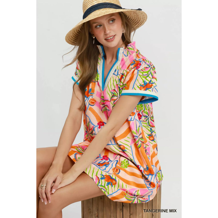 Umgee Tropical Print Collared Shift Dress Apparel and Accessories