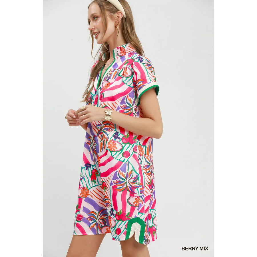 Umgee Tropical Print Collared Shift Dress Apparel and Accessories