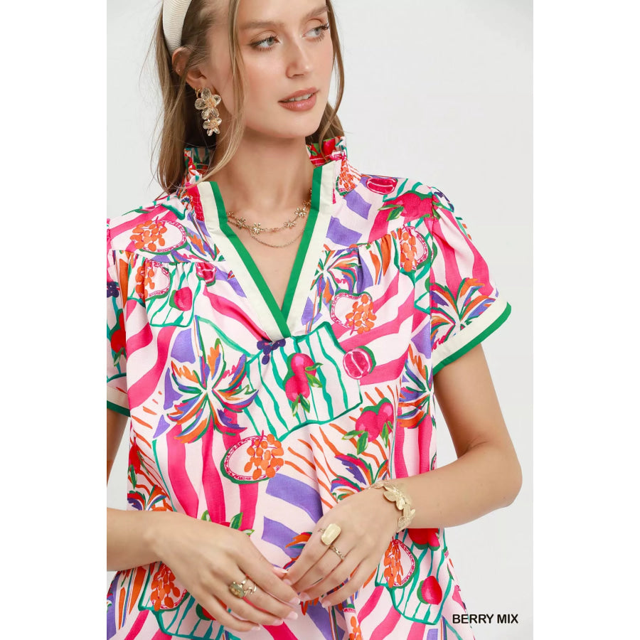 Umgee Tropical Print Collared Shift Dress Apparel and Accessories