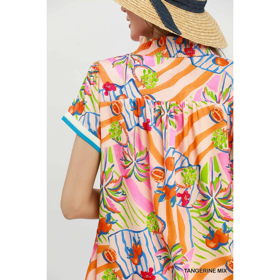 Umgee Tropical Print Collared Shift Dress Apparel and Accessories