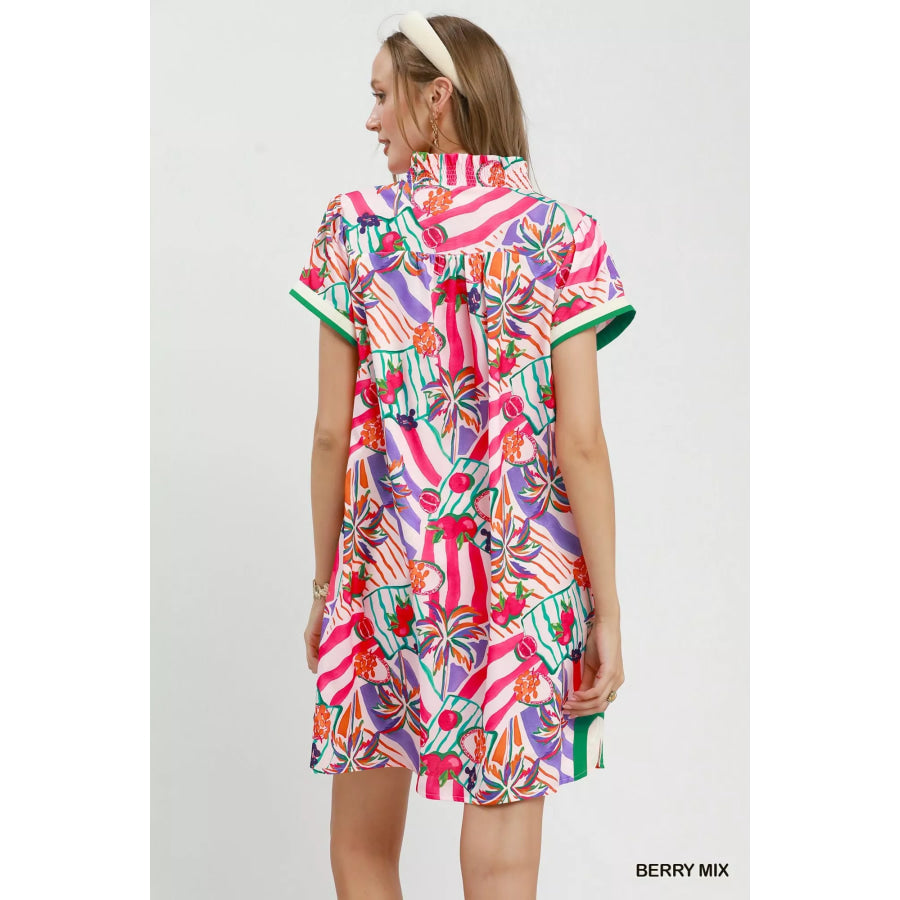 Umgee Tropical Print Collared Shift Dress Apparel and Accessories