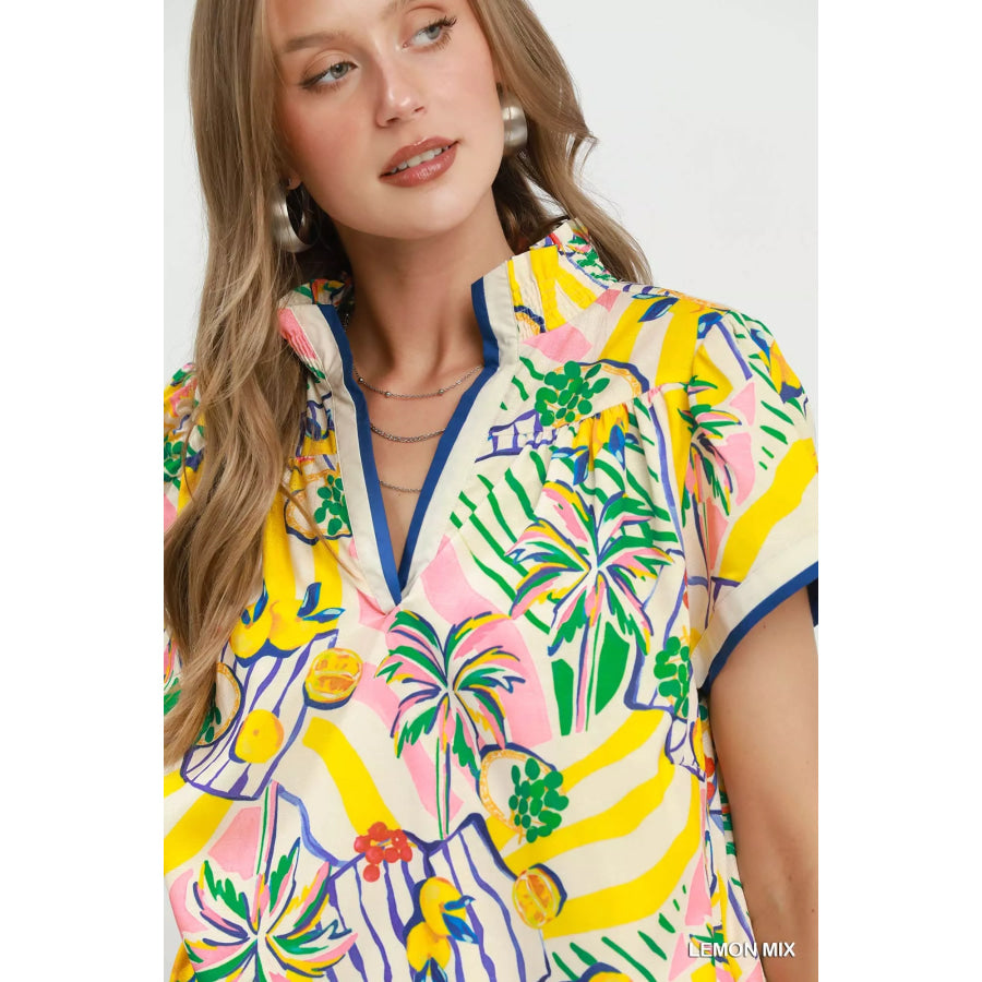 Umgee Tropical Print Collared Shift Dress Apparel and Accessories