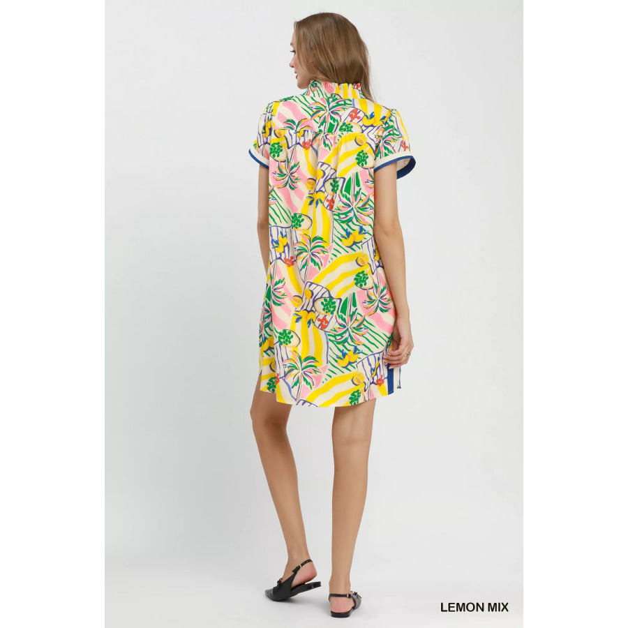 Umgee Tropical Print Collared Shift Dress Apparel and Accessories