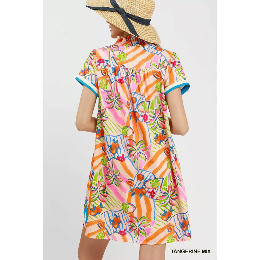 Umgee Tropical Print Collared Shift Dress Apparel and Accessories