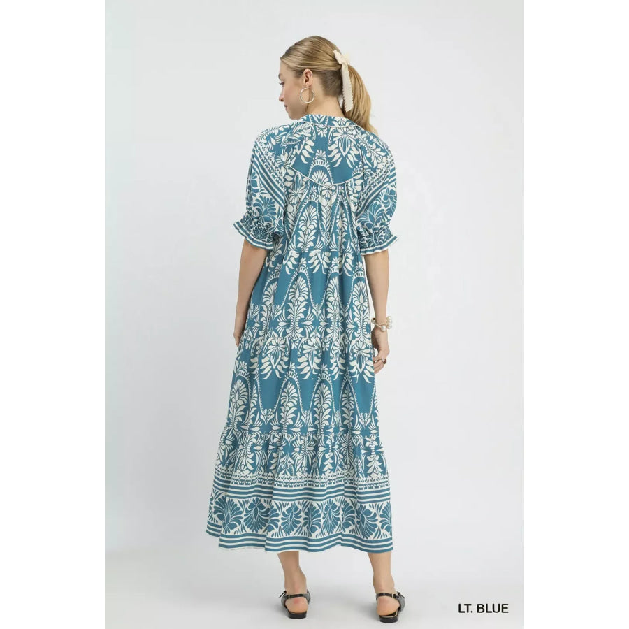 Umgee Two tone Border Print Midi Dress Apparel and Accessories