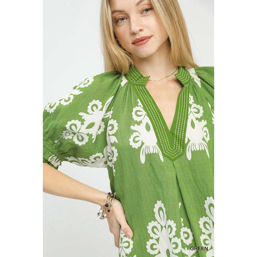 Umgee Two Tone Border Print Mini Dress Apparel and Accessories