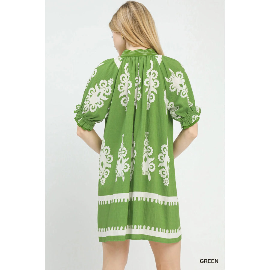 Umgee Two Tone Border Print Mini Dress Apparel and Accessories