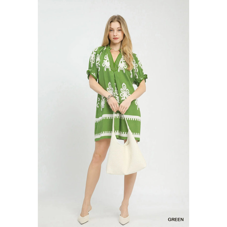 Umgee Two Tone Border Print Mini Dress Apparel and Accessories