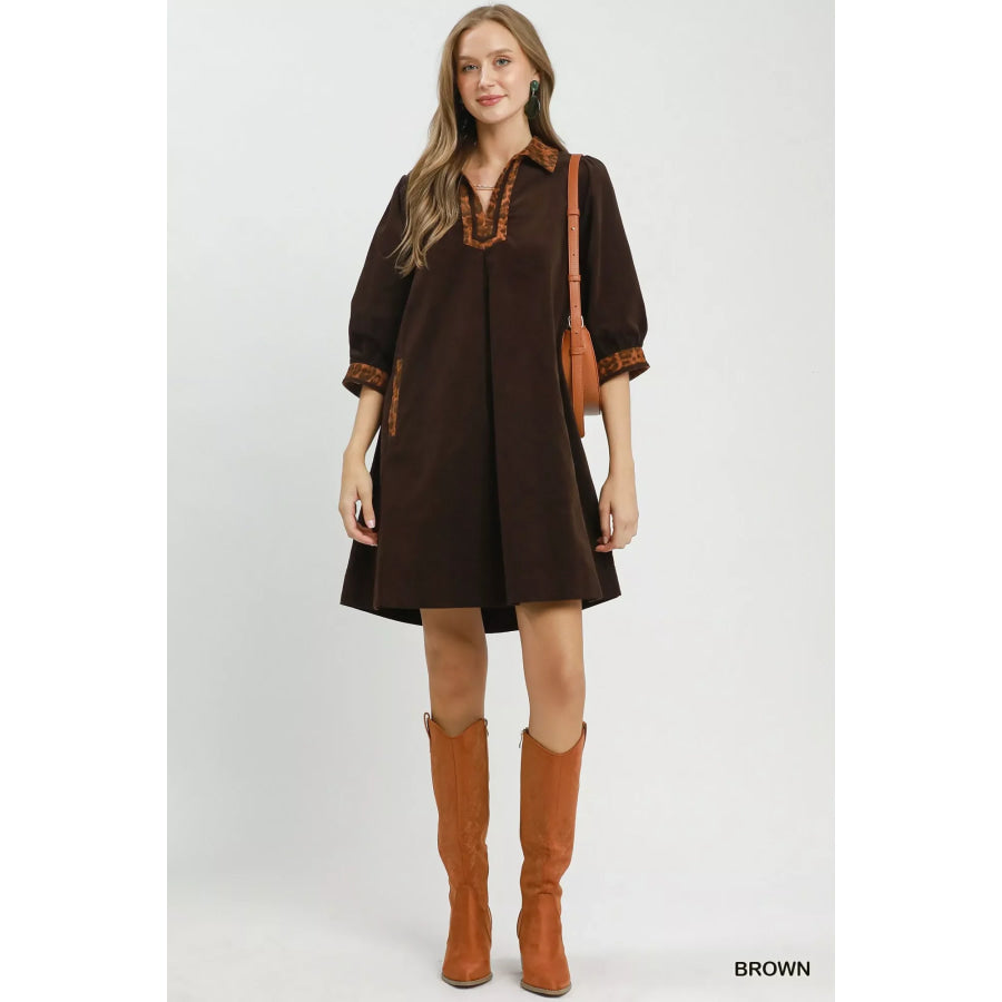 Umgee V-Neck Shift Dress with Contrast Trim Apparel and Accessories