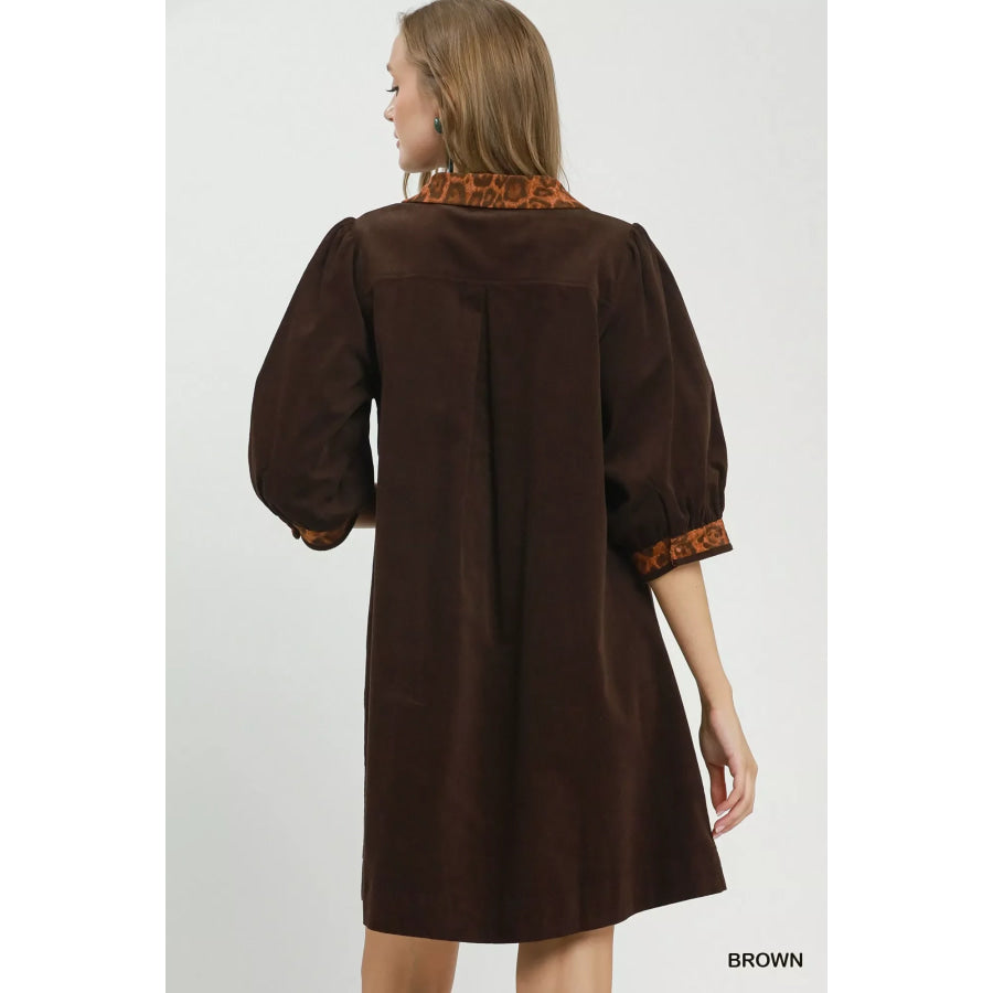 Umgee V-Neck Shift Dress with Contrast Trim Apparel and Accessories