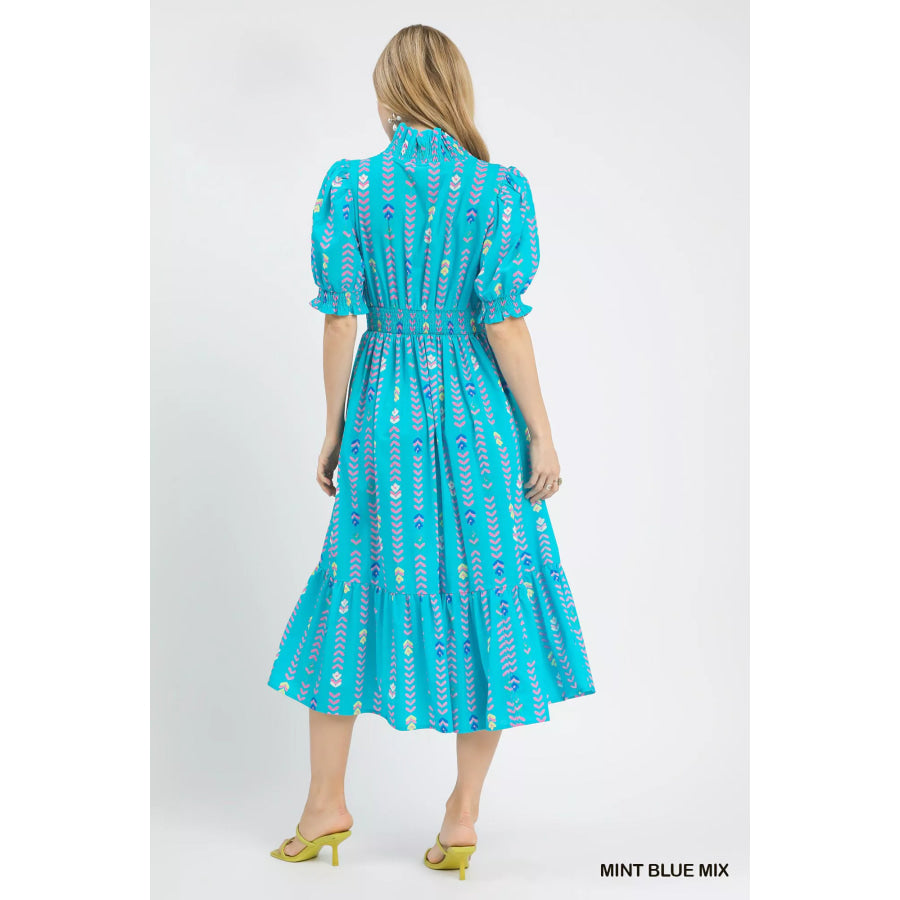 Umgee Vibrant Ruffle Smocked Midi Dress Apparel and Accessories