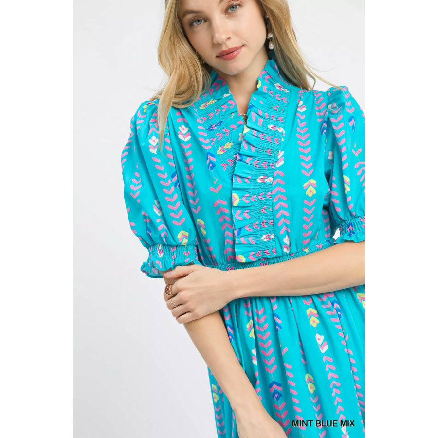 Umgee Vibrant Ruffle Smocked Midi Dress Apparel and Accessories