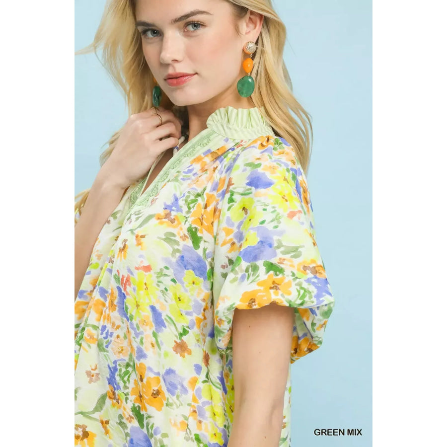 Umgee Watercolor Floral Top Apparel and Accessories