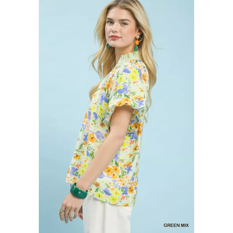 Umgee Watercolor Floral Top Apparel and Accessories